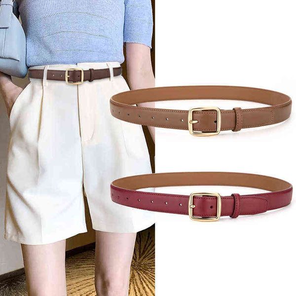 Ceinture souple pour femmes en peau de vache en cuir véritable ceinture mince nouvelle mode simple décoration coréenne noir avec jean fille étudiante jeune G220301