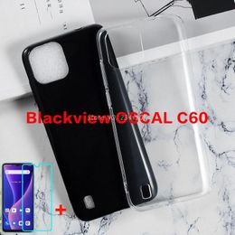 Zachte zwarte TPU -behuizing voor BlackView Oscal C60 transparant telefoonbedekking gehard glas voor BlackView Oscal C60 C 60 schermbeschermer