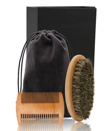 Poix de brosse à barbe en bois à poils doux set des hommes Moustache PEP Kit de peigne de barbe Peigne de cheveux Set Coiffeur de coiffure SQCLXM7151027