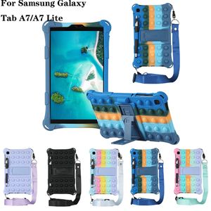 Étui en silicone à bulles souples pour Samsung Galaxy Tab A7 10.4 A7 Lite 8,7 pouces Béquille Étuis pour tablette Pop Rainbow Anti-Stress Housse de protection antichoc avec lanière