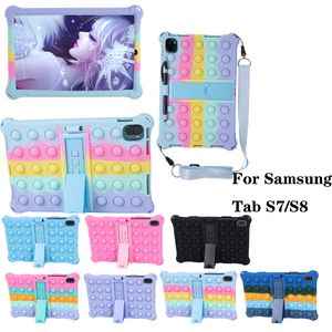 Custodia morbida per tablet in silicone a bolle per Samsung Galaxy Tab S7 S8 11 pollici Fidget Push Antistress Custodia protettiva antiurto per bambini con spallacci