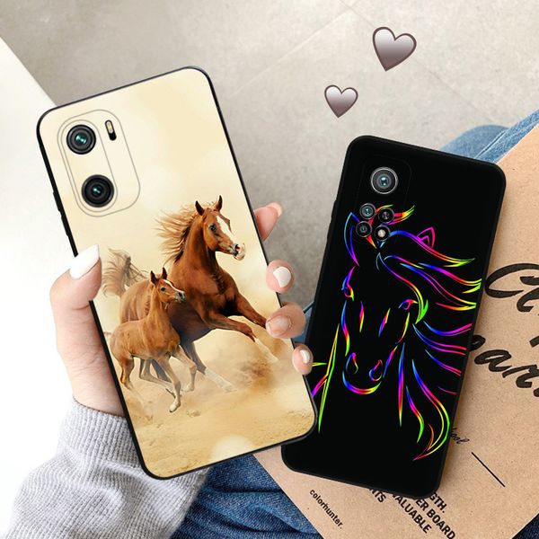 Étui doux pour redmi 10 10a 10c k60 e note10 lite 10s xiaomi mi 10t pro 5g a2 a1 8 animal fleur de cheval noir couverture de couverture