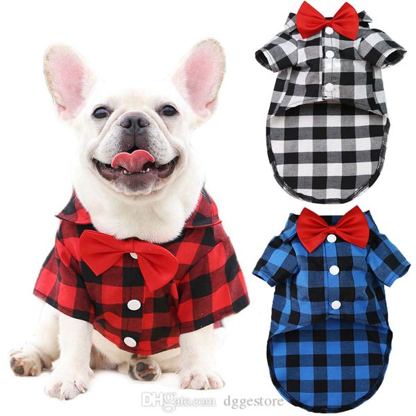 Chemise à carreaux douce et décontractée pour chien, chemises occidentales en coton doux pour animaux de compagnie, vêtements pour animaux de compagnie et cravate de mariage pour petits chiens bouledogue français caniche poméranien vente en gros A260