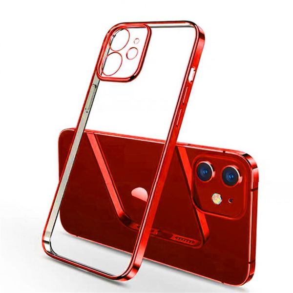 Étuis de téléphone transparents souples pour iPhone 7 8X11 12 13 14 15 Pro Max Plus, couverture complète en galvanoplastie avec couvercle d'appareil photo