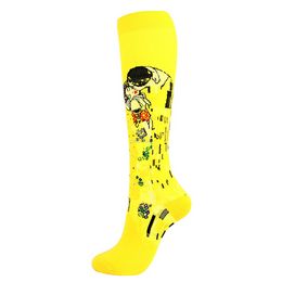 Zachte compressie lopende sokken schilderen printkousen scherpe high outdoor sport sok kousen voor vrouwelijke meisjes