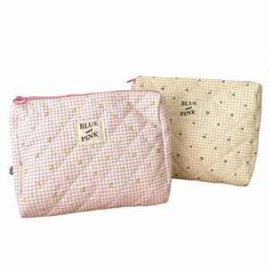 Sac à cosmétiques floral pour femmes Soft Cott Rétro Plaid Dames Sacs à main Étui de maquillage Sacs de rangement de toilette portables Sacs d'embrayage R9N8 #