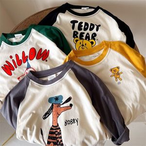 Camisas de dibujos animados de algodón suave para niños Camisa de manga larga con estampado de animales lindos para niños Camiseta para niñas Ropa de jersey informal para niños 220607