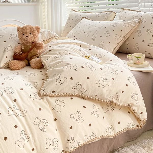 Juego de cama de cuna de algodón suave para niña, cama para niño, decoración de guardería, juego de cama de oso de dibujos animados para bebé, 3 uds., 240220