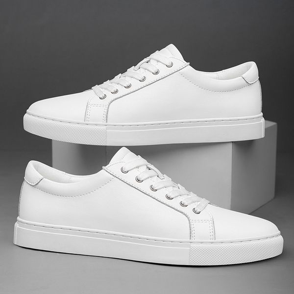 Souins à la vache, petites chaussures blanches, en cuir authentique pour hommes chaussures décontractées blancs chaussures de planche, tendance et polyvalente, grandes chaussures pour hommes