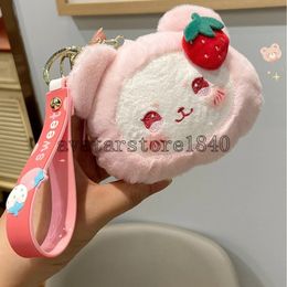 Monedero suave y bonito de conejo para mujer, cartera pequeña, chicas Kawaii, estudiantes, correa para la muñeca, bolsa de mano, llavero con colgante de felpa, Mini bolsa