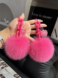 Zachte schattige echte natuurlijke vossenbont pompom sleutelhangers pluche bal speelgoed vrouwen tas charme ornamenten auto sleutelhanger hanger meisjes highend cadeau 240122