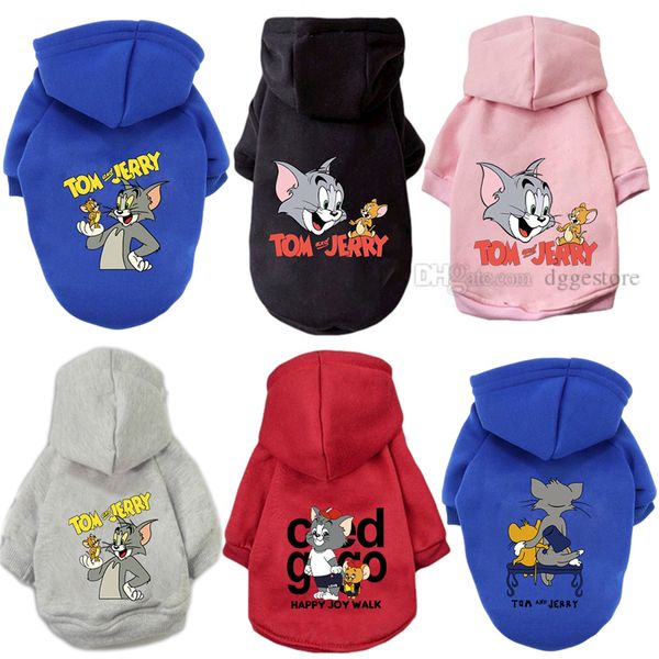 Sweat à capuche doux pour chien vêtements chauds pour chien imprimé mignon dessin animé chat et souris vêtements pour animaux de compagnie veste pour animaux de compagnie pour petits chiens moyens Bichon Chihuahua caniche S A321