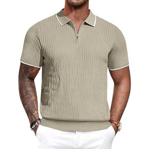 Zachte stof geometrische textuur contrast kleur polo kraag shirts shirts korte mouw kwart zip textuur gebreide t voor mannen