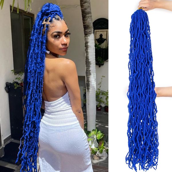 Soft Faux Locs Crochet Trenzado Cabello Rojo Azul Púrpura Ombre 24 pulgadas Sintético Rizado Suave Locs Extensiones de cabello Hecho a mano Nuevo Faux Locs Trenzas Cabello de ganchillo