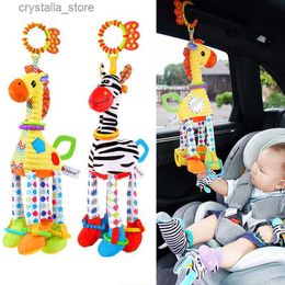 Zachte Giraffe Zebra Dier Handbells Rammelaars Pluche Baby Baby Ontwikkeling Handvat Speelgoed Met Bijtring Baby Speelgoed Voor Pasgeboren Geschenken L230518