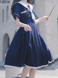 Zachte meiden jk jurk Japan preppy stijl lolita zeemanspak jurken vrouwen y2k gothic kawaii vintage zomerse mouw midi jurk 240424