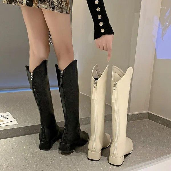 Botas de cuero suaves de tacón alto 444 pero hasta la rodilla para mujer Ins Tide 2024 Otoño e Invierno estilo británico grueso fino alto