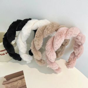 Bandeaux tressés en fausse fourrure de lapin, bandeaux torsadés en fausse fourrure, peluche épaisse et moelleuse, cerceau pour femmes, accessoires pour cheveux d'hiver