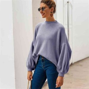 Pull tricoté doux femmes automne et hiver lanterne manches décontracté ample grande taille pull en tricot femmes 210508