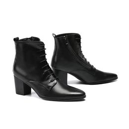Chaussures en cuir noir en cuir noir cowboy bottines