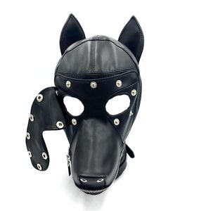 Zachte lederen bondage hond hoofd kap hoofddeksel gezichtsmasker afneembare eyepatch volwassen slaaf bdsm bed spellen seksspeeltje