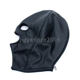 Arnés de cabeza completa de cuero suave para Bondage, máscara con capucha, tocado, boca abierta, Cosplay, negro # G94