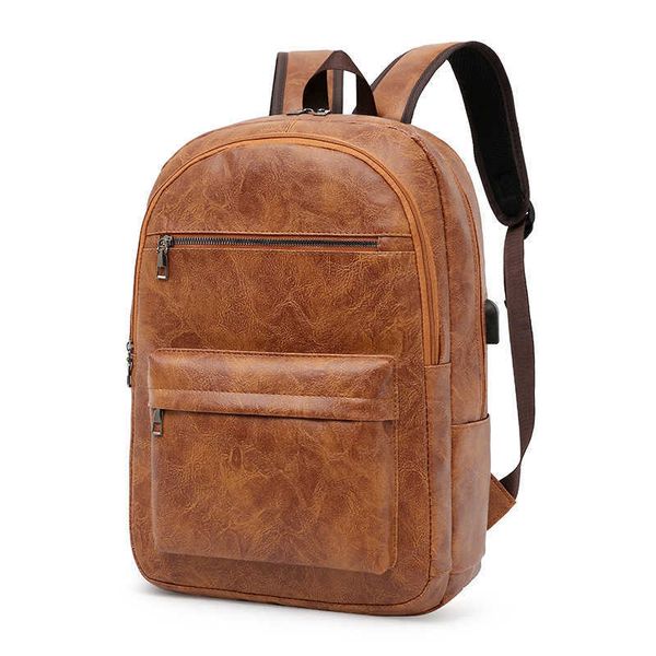 Soft Leather Men's Style Style Fashion Business Business Computer ordinateur Backpack College Student Schoolbag Men 230615