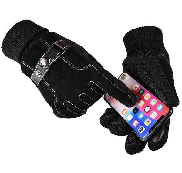 Cuir souple hommes épais gants chauds équitation moto vélo gants chauds doigt écran tactile gant mitaine gant antidérapant gants en polaire