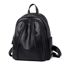 Zachte lederen schoudertas Dames 2020 Nieuwe Mode Trendy Student Bag Leisure Ride-Hailing Large Capacity Rugzak Q0528