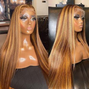 Doux Long Miel Blonde Raide Cheveux Humains Brésiliens 13 * 4 Top Lace Front Perruque Pour Les Femmes Noires BabyHair