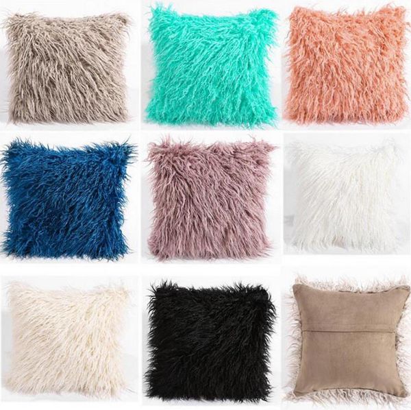 Doux Long En Peluche Jeter Fourrure Taie D'oreiller De Luxe Décor À La Maison Housse De Coussin Lit Canapé 18 * 18 