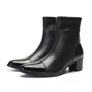 Soft para hombres negros de cuero genuino tacones gruesos zapatos para hombres botas de vaquero occidental alto top c c