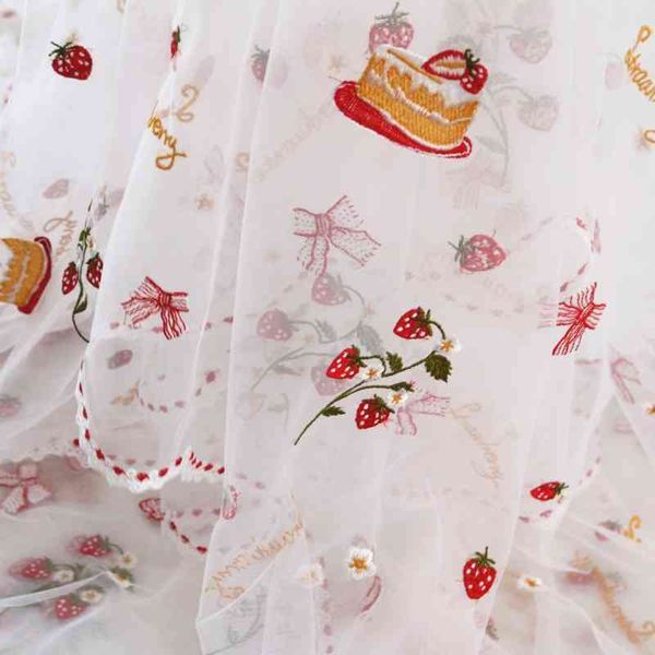 Hilo de malla suave flor fresca tela de encaje de malla de fresa tela hecha a mano vestido falda tela decoración del hogar material por metro 210702