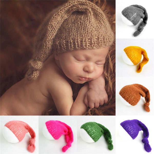 Soft Mohair Baby Hat Nouveau-né Photographie Accessoires Crochet Noeud Cap Infantile Photographie Props 16 couleurs Nouveau-né Photographie Accessoires