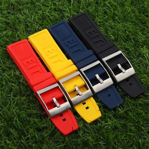 Zachte Natuurlijke Rubber Horloge band 22mm 24mm Zwart Blauw Rood Geel Horlogeband Armband Voor Breitling band voor Navitimer Avenger riem 220819