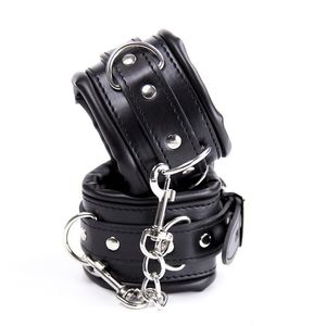 Menottes de cheville en cuir PU noir rembourré doux, menottes de main, contraintes de Bondage de cheville, jouets sexuels BDSM pour Couples #766