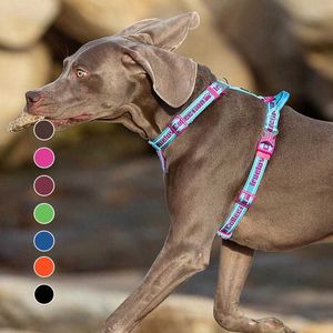 Zachte gevoerde hond harnas eenvoudig aan en uit nylon verstelbare auto harnas riem reflecterend voor outdoor training wandelende huisdierbenodigdheden 211006