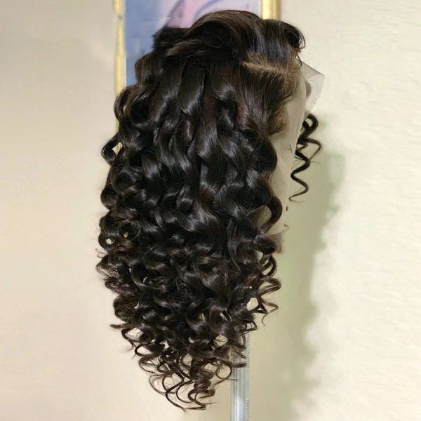 Cabello peruano suave sin glúteo negro de 40 pulgadas de largo 180 densidad de ola profunda peluca frontal para mujeres africanas babyhair rizado de peluca sintética prepacida