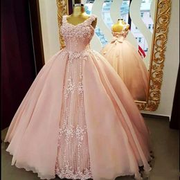 Robe de bal rose douce robes de bal 2018 dentelle Appliques Corset dos robes de soirée avec nœud papillon Arabie Saoudite robes de soirée formelles
