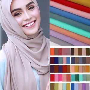 Doux plaine bulle mousseline de soie écharpe Hijab femmes musulman bandeau châle dame enveloppes solide Foulard Pashmina écharpes foulard