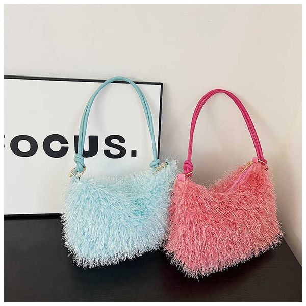 Sac en peluche doux pour fille, sac sous les bras Style Y2K, sac en peluche Hobo automne et hiver, sac en peluche pour femme, sac à bandoulière en cheveux d'agneau solide à la mode