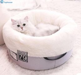 Zacht PP katoen Pet Cat Bed Winter Warm Gedoeide Puppy Cat Cushion SemiSround Design Deput Cat House Zoete slaap voor 510 kg PET Y2001901479