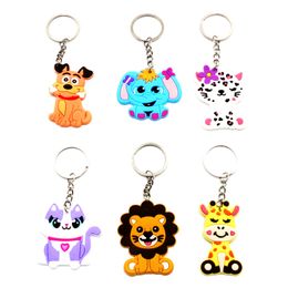 Zachte PVC Animal Keychains Rings Fashion Cartoon Dog Cat Monkey Giraffe Lion Pendant Keyrings schattige ontwerptas Charm Key Chains Trinket Dames Mens sieraden Accessoires