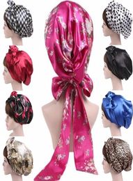 Écharpe douce Hijab Satin Bow Headscarf Bonnet Hair Wrap Sleeping Turban Head Accessoires Bandanas8207012