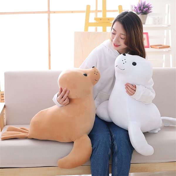 Soft Seal Pillow Cute Stuffed White Sea Lion Plush Toy Animal Doll para niños Regalo Novedad Throw 210728