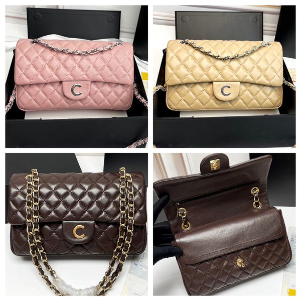 Bolso de canal de piel de oveja suave Diseñador de lujo Bolso cruzado Cartera Bolso de hombro con cadena Bolso con solapa de lujo para mujer Bolsos de hombro de color chocolate Moda Versátil