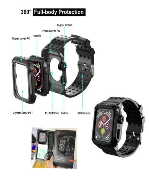 Bande de silicone souple STACTES WIRST avec corps complet Boîtier de couverture robuste avec protecteur d'écran intégré pour Apple Watch Iwatch 8832527