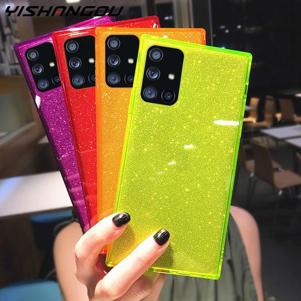 Funda cuadrada de silicona suave con purpurina para Samsung Galaxy A71 A51 A50 A70 A30 A20 A10 S20 Ultra S10 S9 Plus S10E Coque Fundas