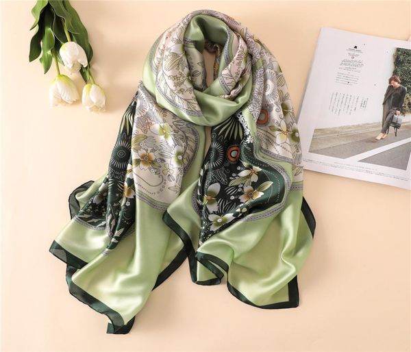 Foulard en soie douce femmes marque design modèle châle en soie Foulard Femme longue musulmane Hijab foulards bohème Bufanda Mujer Oversize9960376