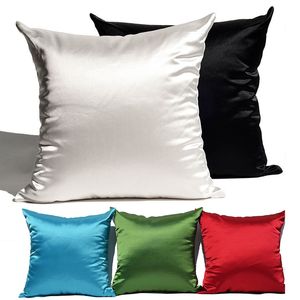 Soft Silky Satin Cushion Cover Solid Colors Home Decor Living Room Sofa Seat Throw Pillow Case Decorative Polyester Pillowcase VT1586